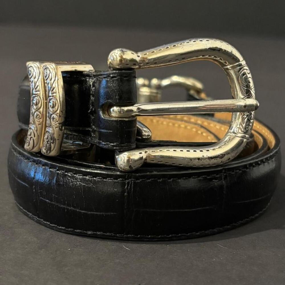 Coldwater Creek black crocodile textured leather belt w/ silver buckle Size L/XL